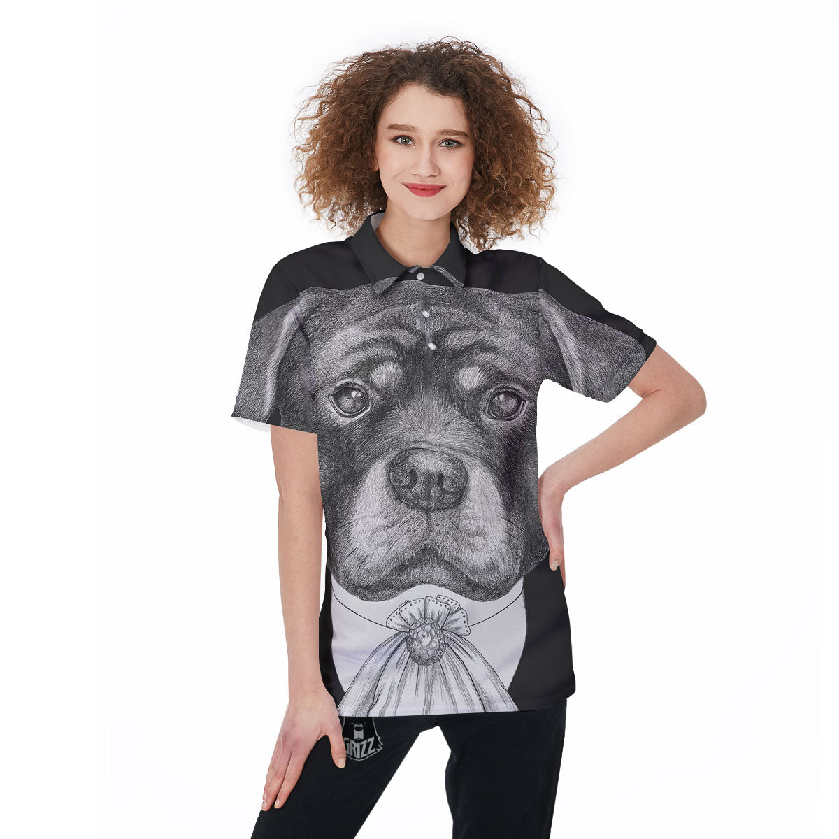 Portrait Rottweiler Vintage Print Women's Golf Shirts-grizzshop