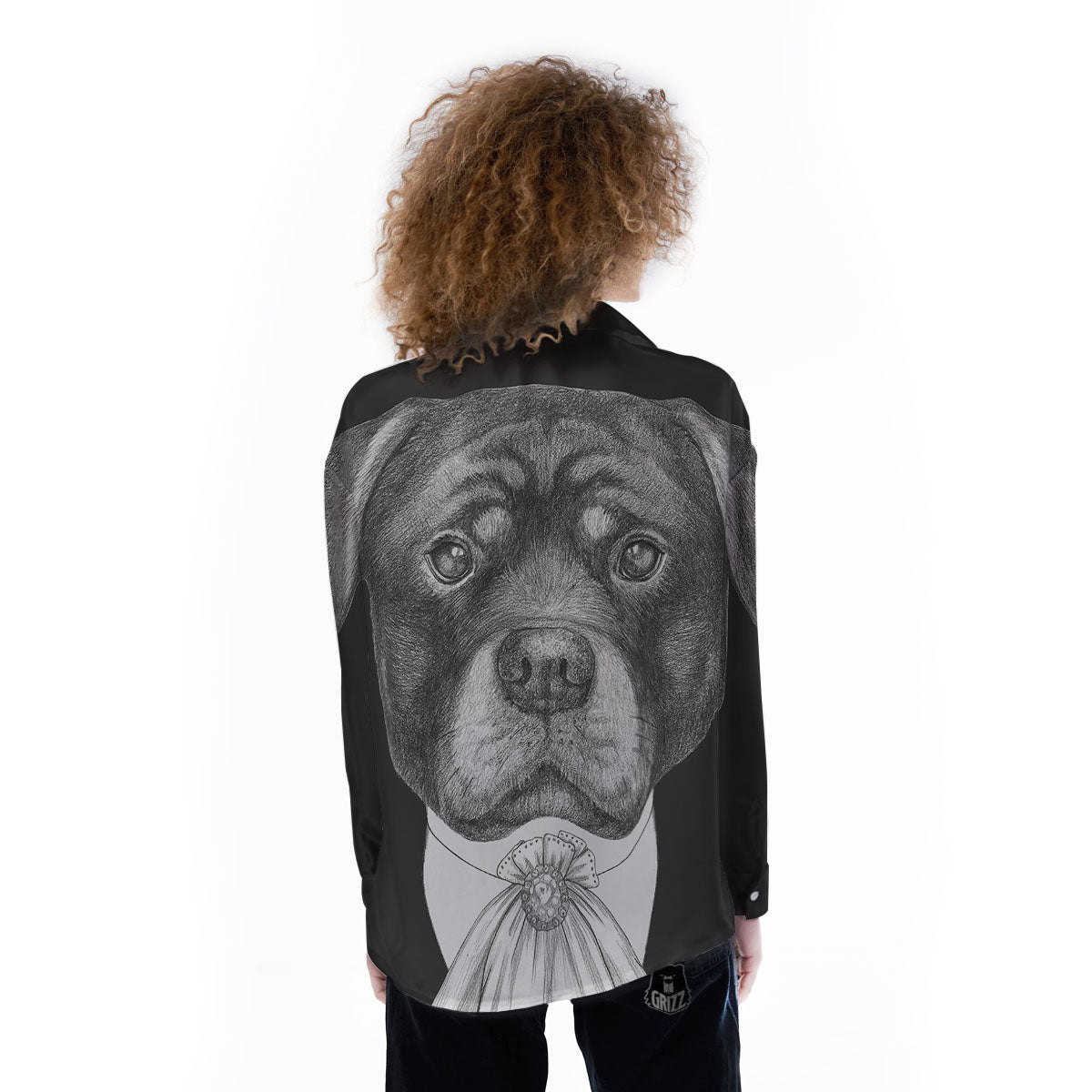 Portrait Rottweiler Vintage Print Women's Long Sleeve Shirts-grizzshop