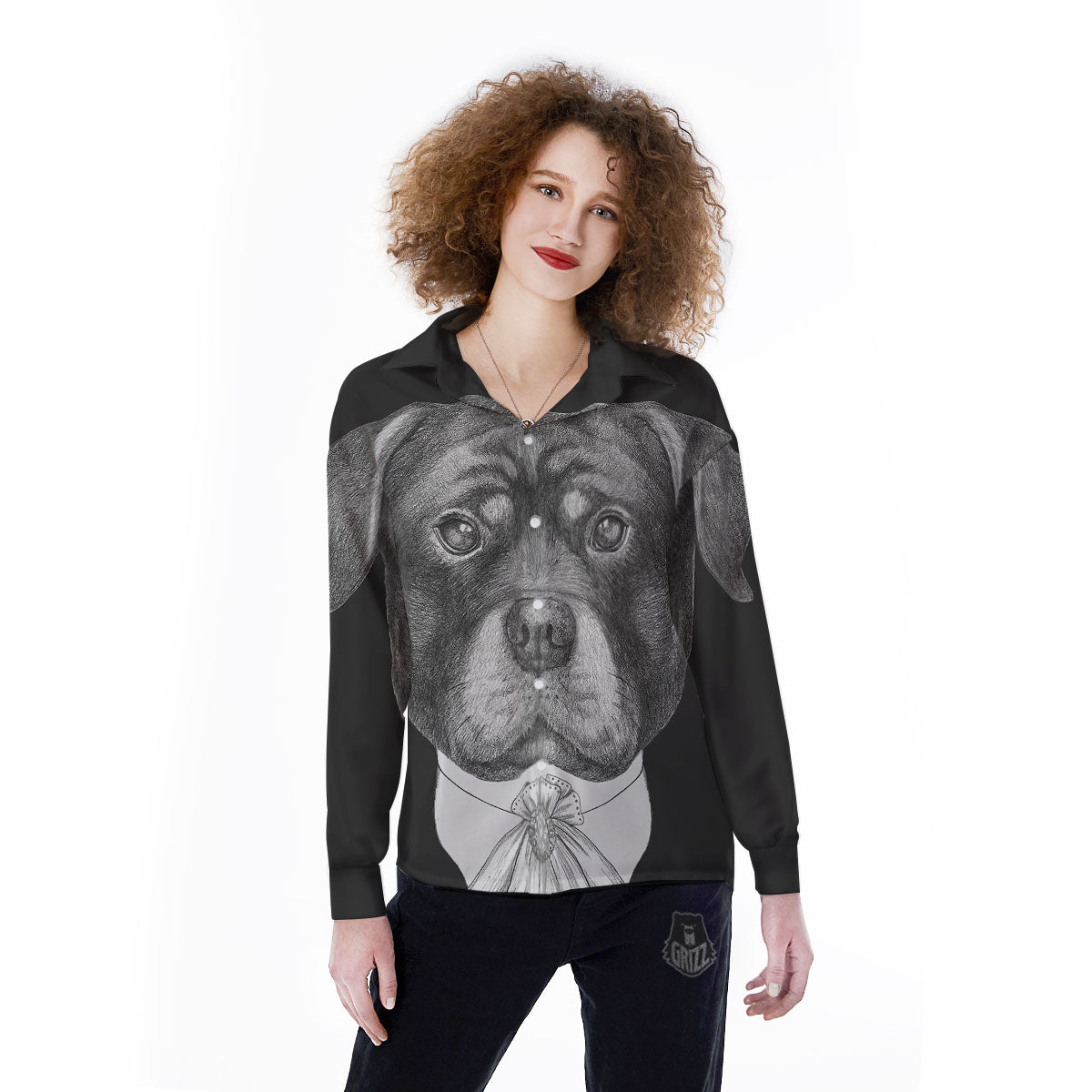 Portrait Rottweiler Vintage Print Women's Long Sleeve Shirts-grizzshop