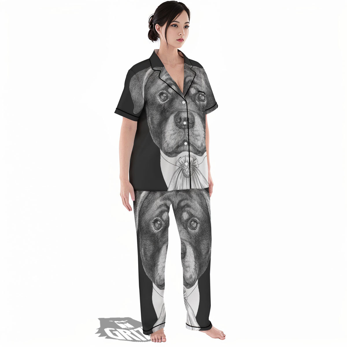 Portrait Rottweiler Vintage Print Women's Pajamas Set-grizzshop