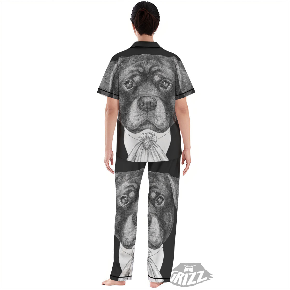 Portrait Rottweiler Vintage Print Women's Pajamas Set-grizzshop