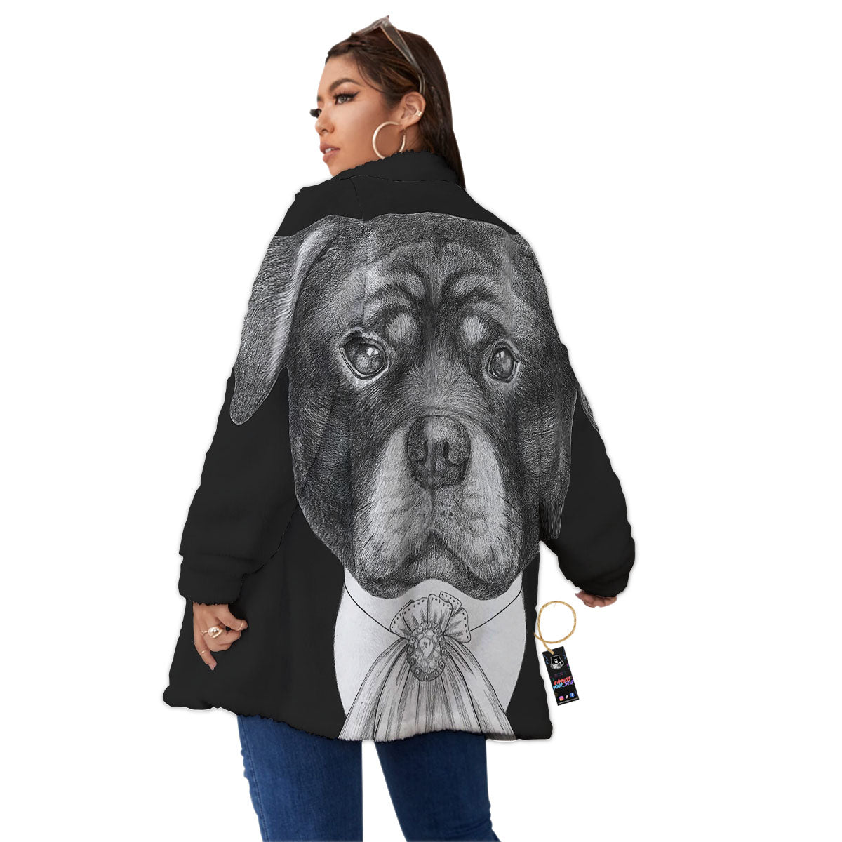 Portrait Rottweiler Vintage Print Women's Sherpa Jacket-grizzshop