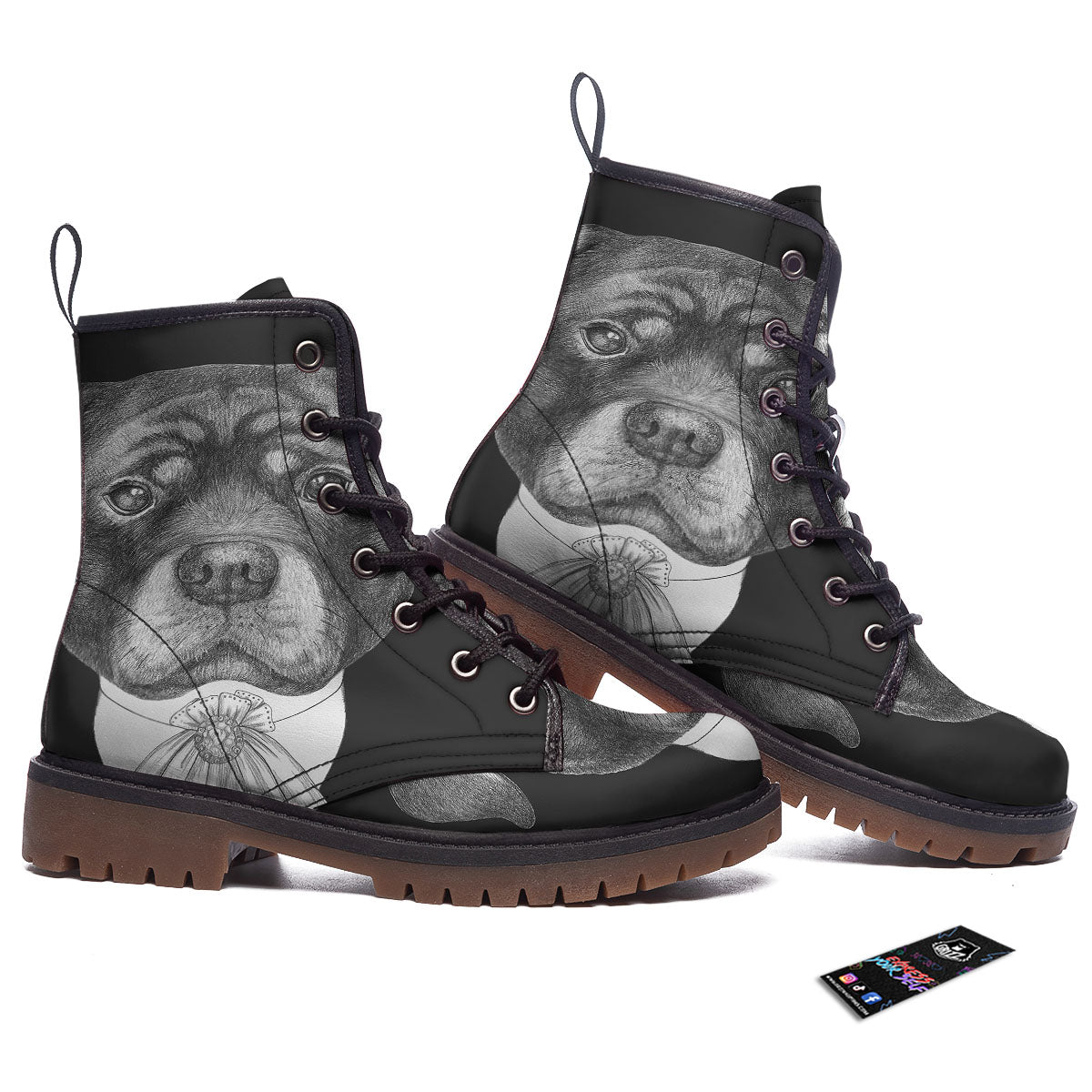 Portrait Rottweiler Vintage Print Work Boots-grizzshop