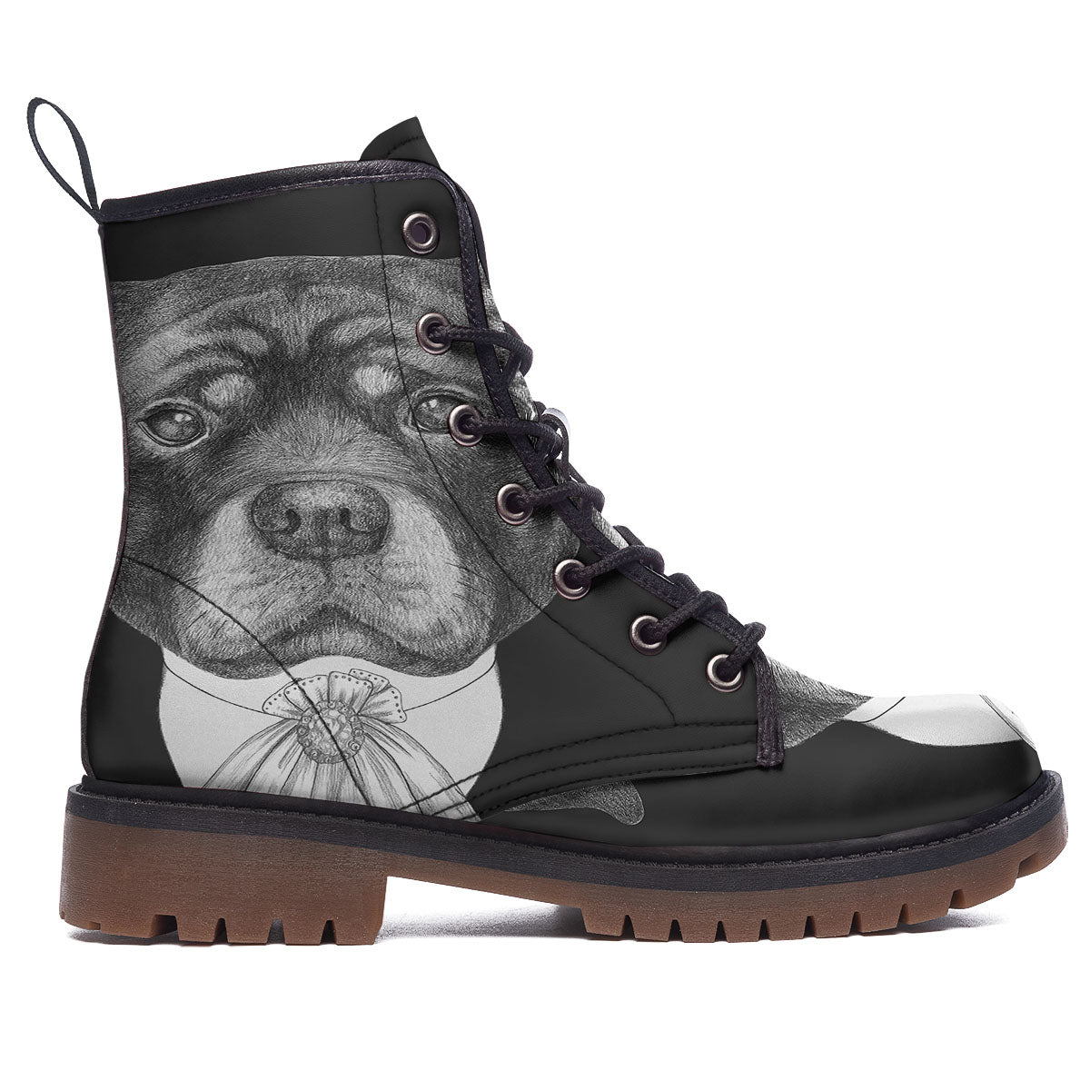 Portrait Rottweiler Vintage Print Work Boots-grizzshop