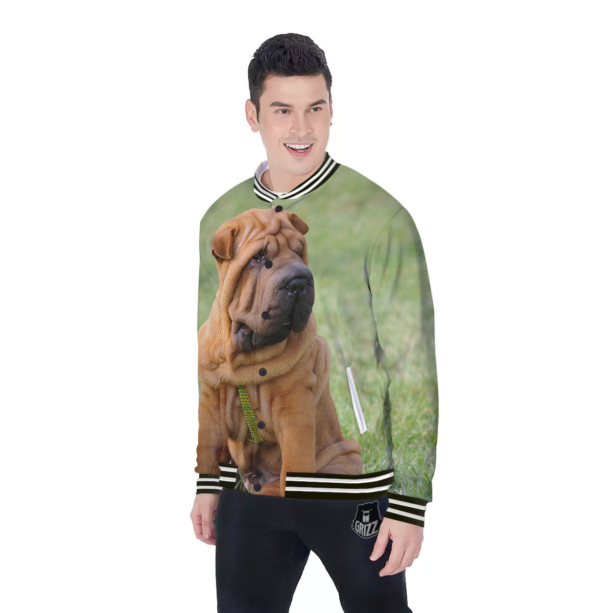 Portrait Shar Pei Print Baseball Jacket-grizzshop