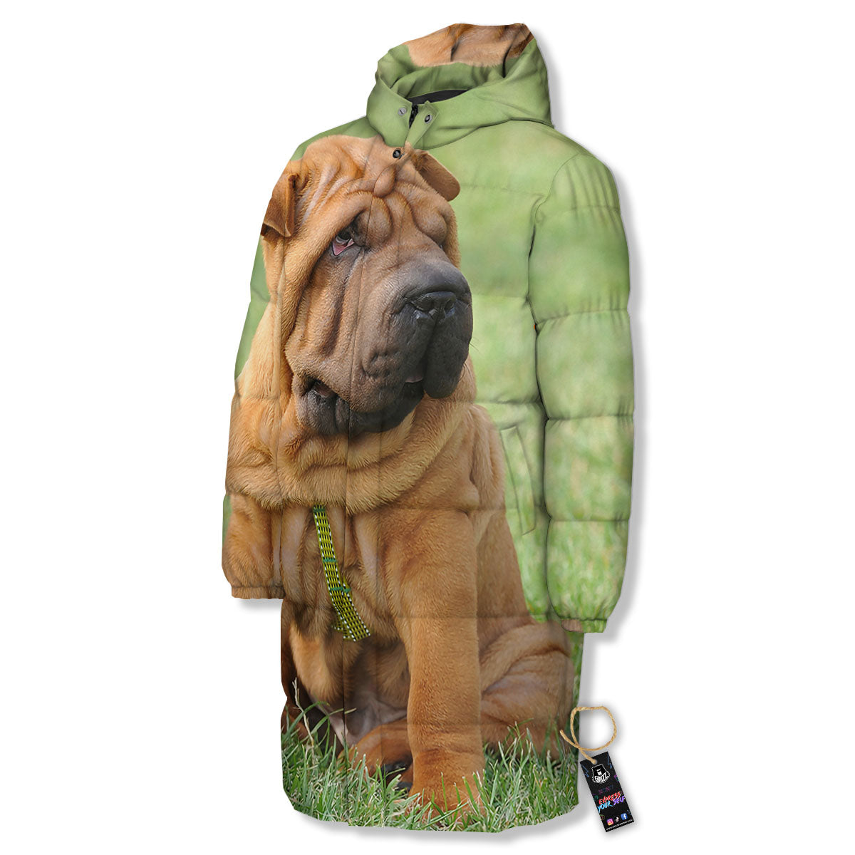 Portrait Shar Pei Print Long Down Jacket-grizzshop