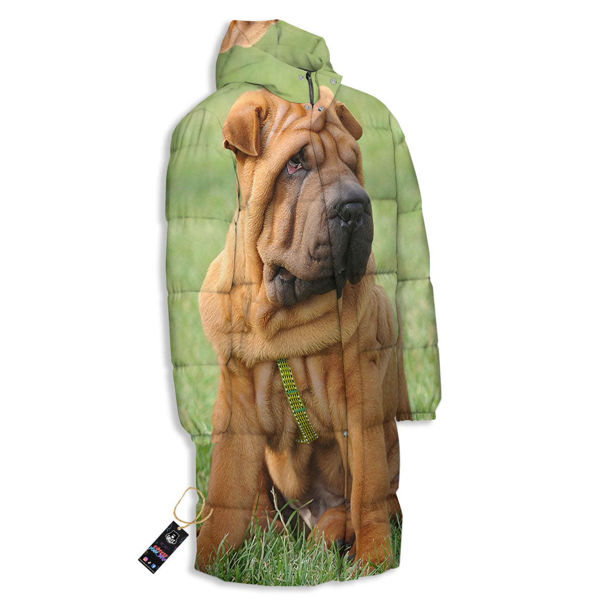 Portrait Shar Pei Print Long Down Jacket-grizzshop