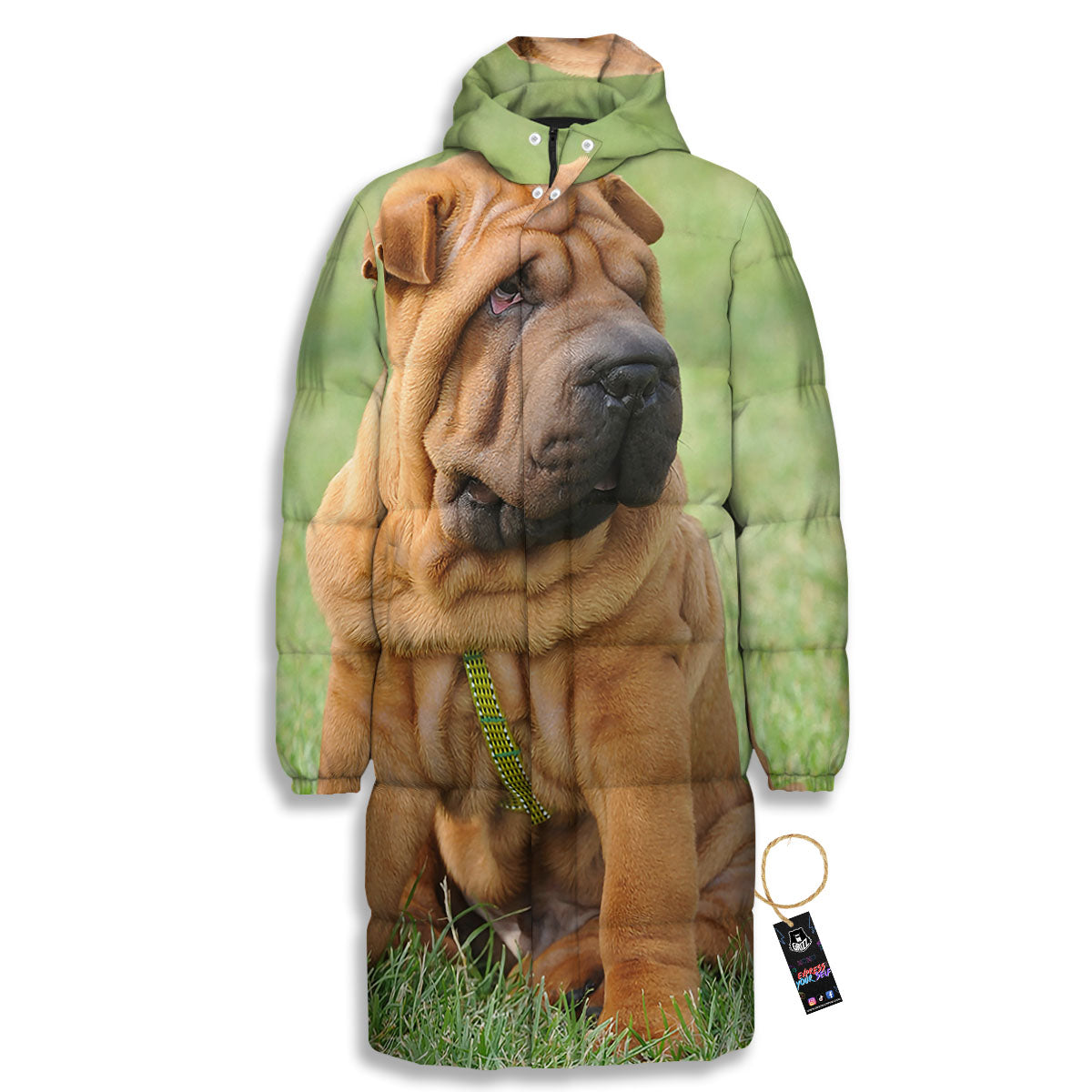Portrait Shar Pei Print Long Down Jacket-grizzshop