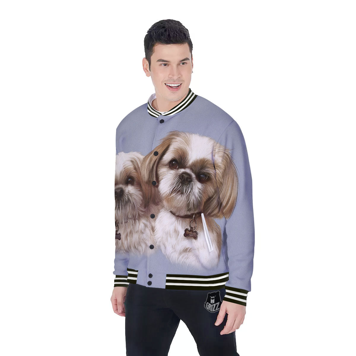 Portrait Shih Tzu Print Baseball Jacket-grizzshop