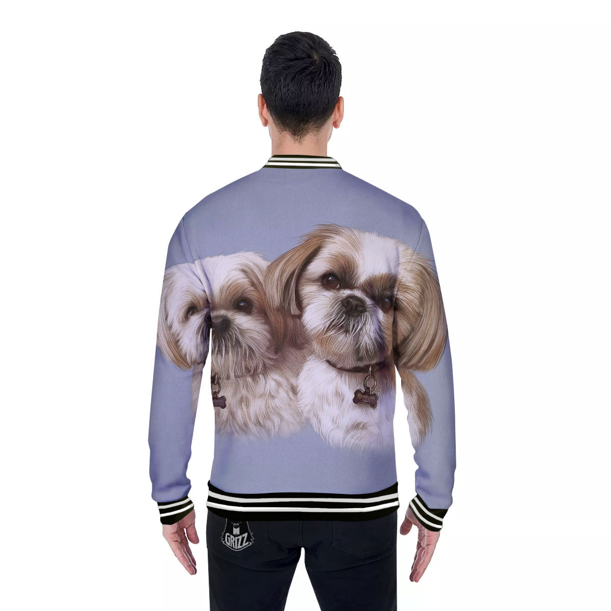 Portrait Shih Tzu Print Baseball Jacket-grizzshop