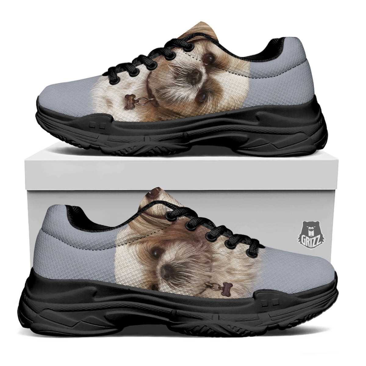 Portrait Shih Tzu Print Black Chunky Shoes-grizzshop