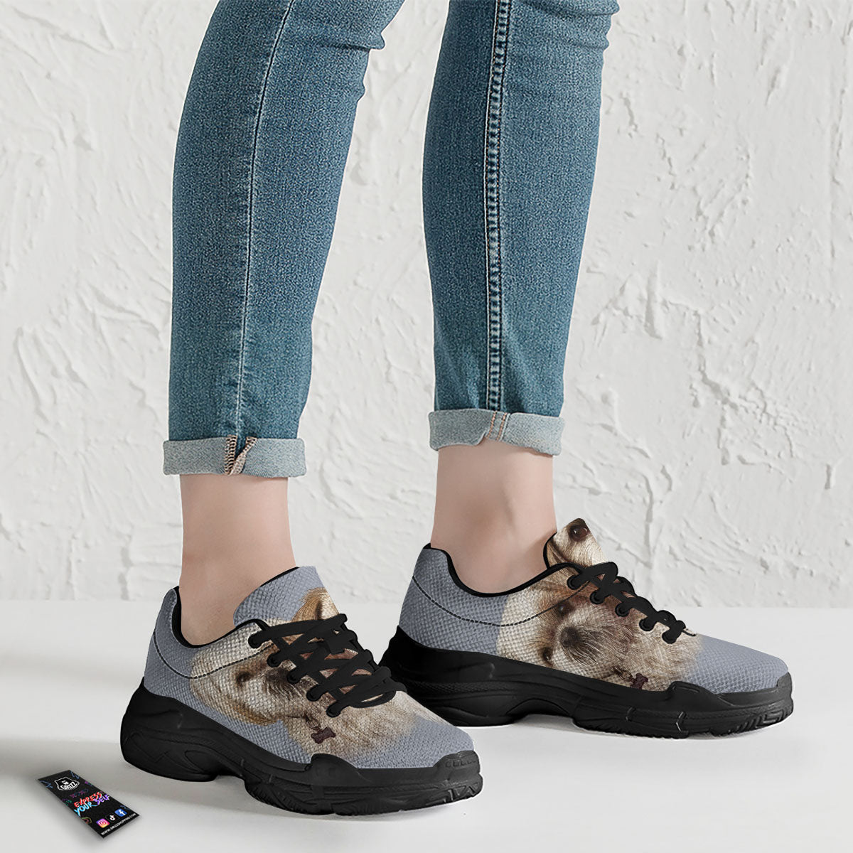 Portrait Shih Tzu Print Black Chunky Shoes-grizzshop