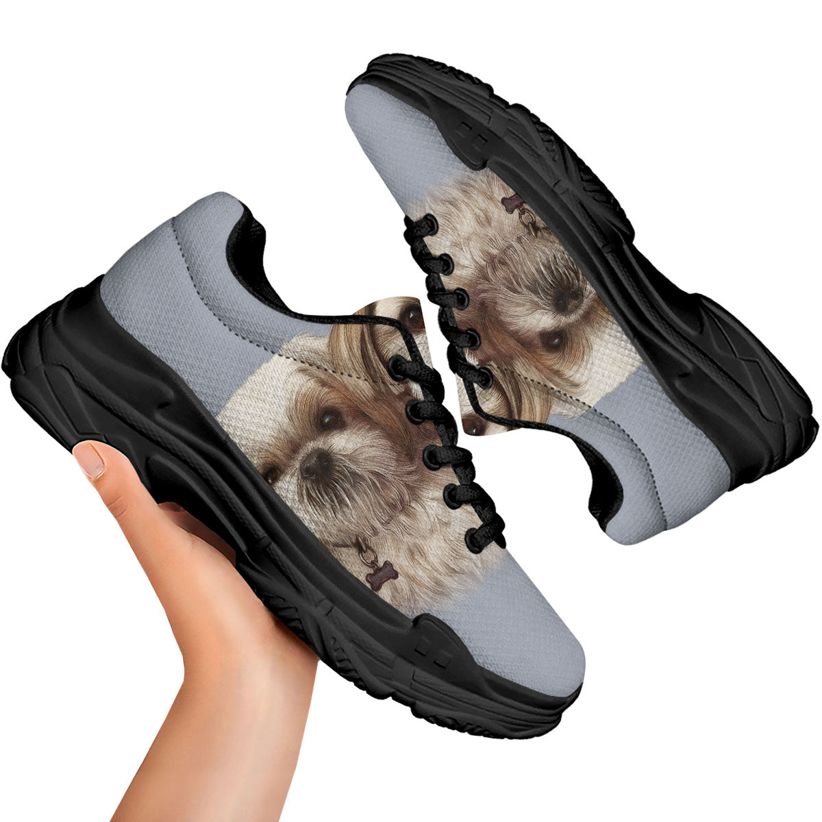 Portrait Shih Tzu Print Black Chunky Shoes-grizzshop
