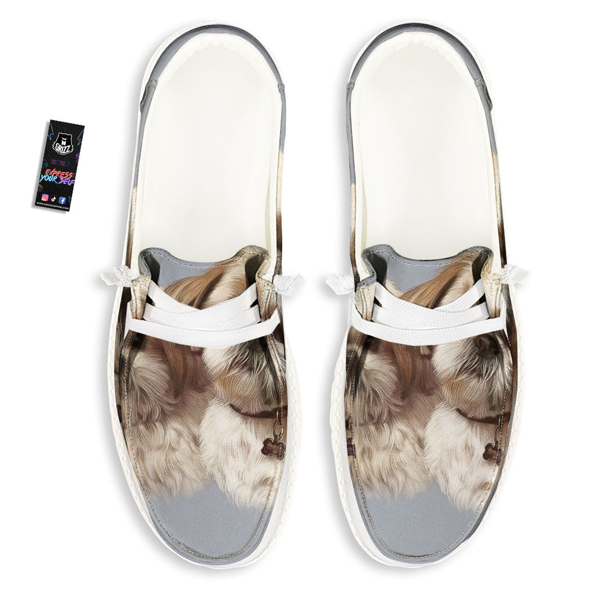 Portrait Shih Tzu Print Black Loafers-grizzshop
