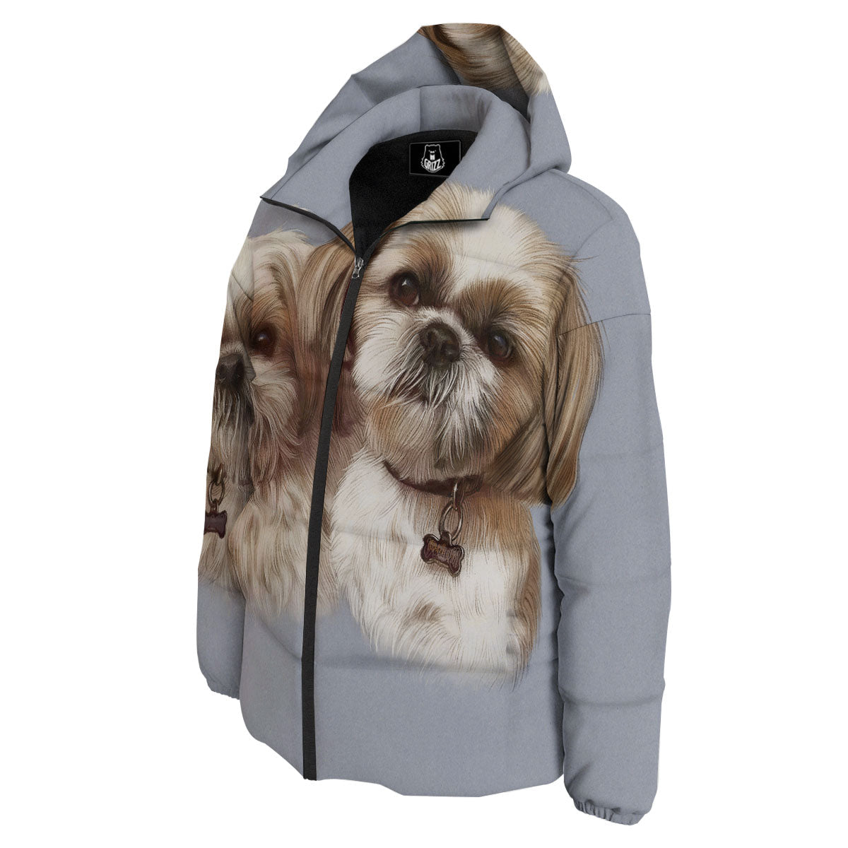 Portrait Shih Tzu Print Down Jacket-grizzshop