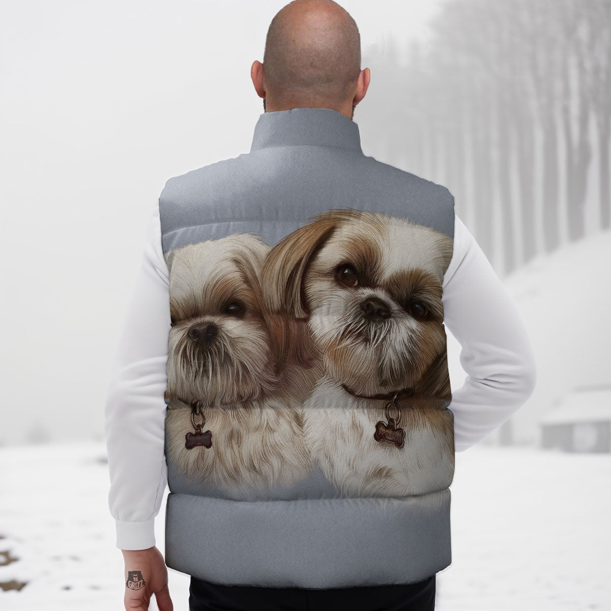 Portrait Shih Tzu Print Down Vest