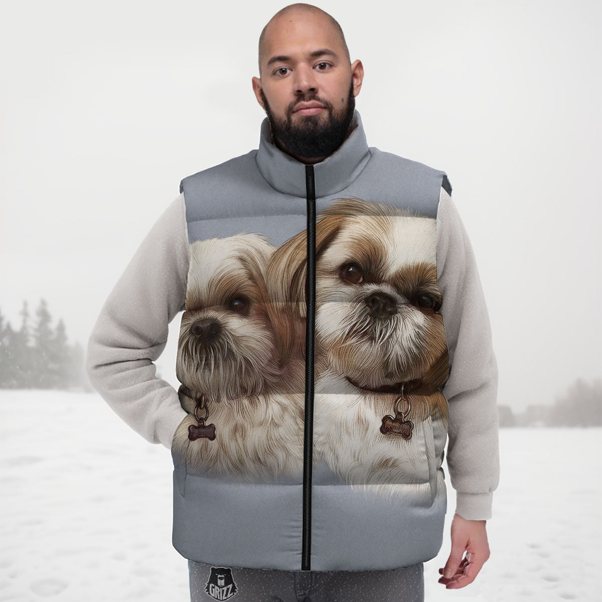 Portrait Shih Tzu Print Down Vest