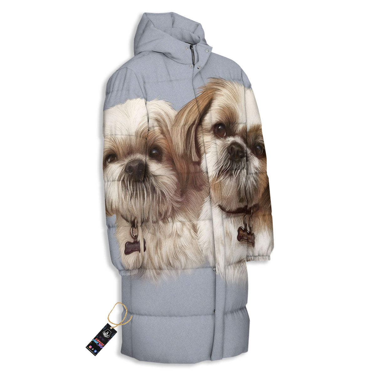 Portrait Shih Tzu Print Long Down Jacket-grizzshop
