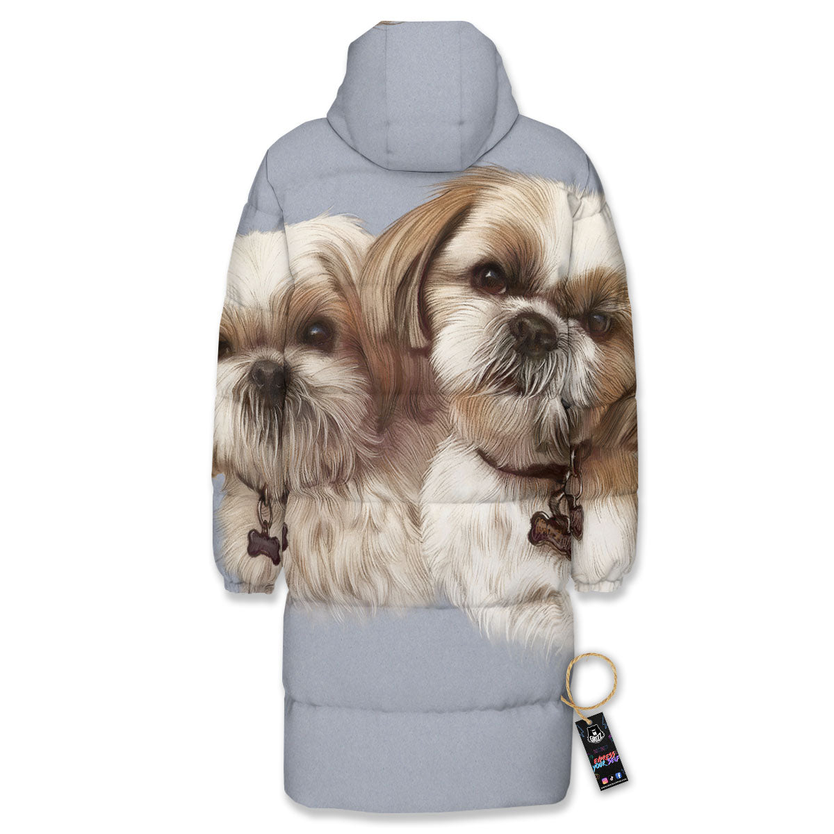 Portrait Shih Tzu Print Long Down Jacket-grizzshop