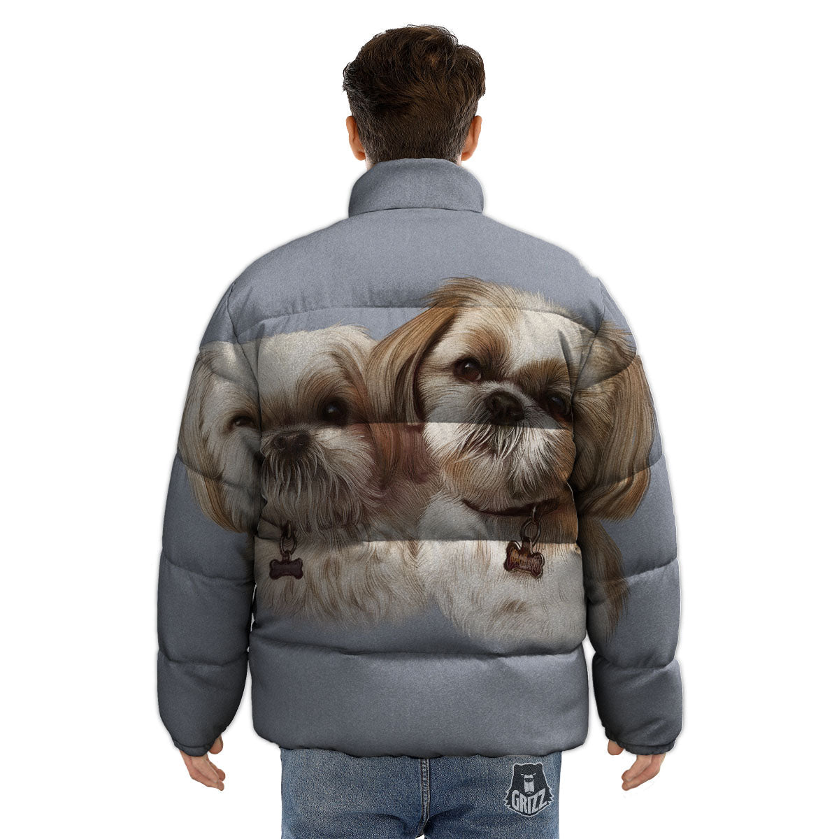 Portrait Shih Tzu Print Puffer Jacket-grizzshop