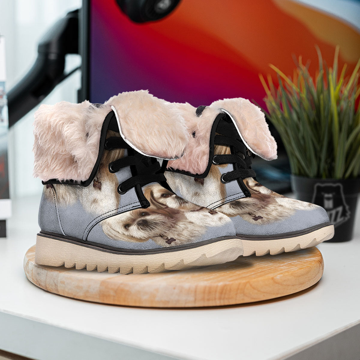 Portrait Shih Tzu Print Snow Boots-grizzshop