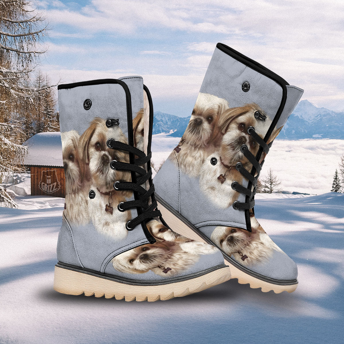 Portrait Shih Tzu Print Snow Boots-grizzshop