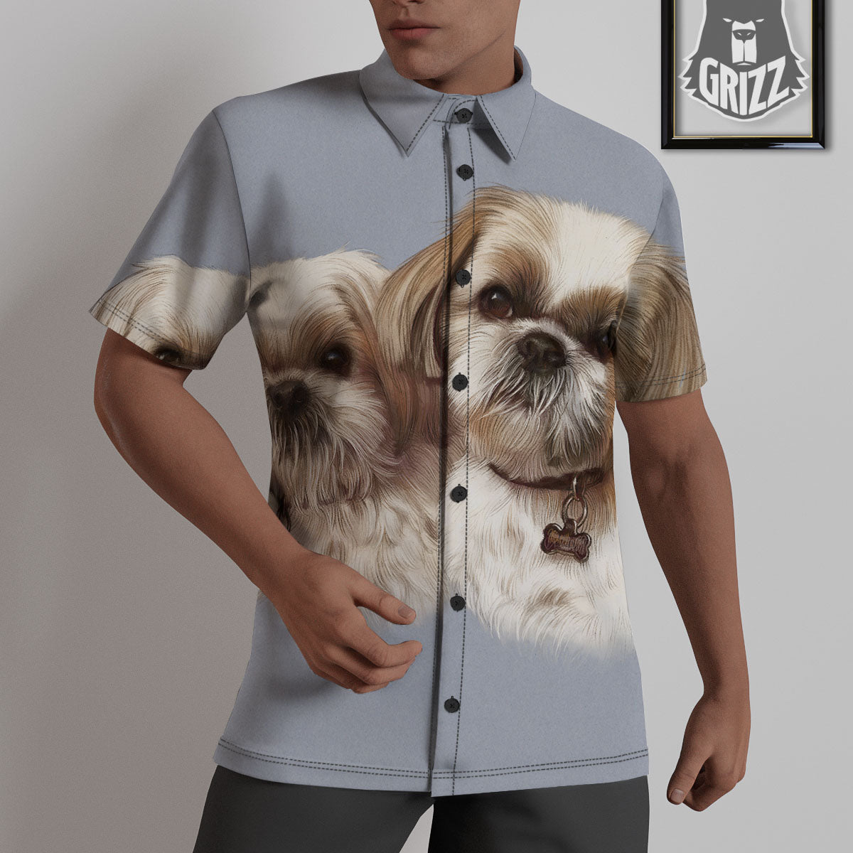 Portrait Shih Tzu Print Untucked Shirts-grizzshop