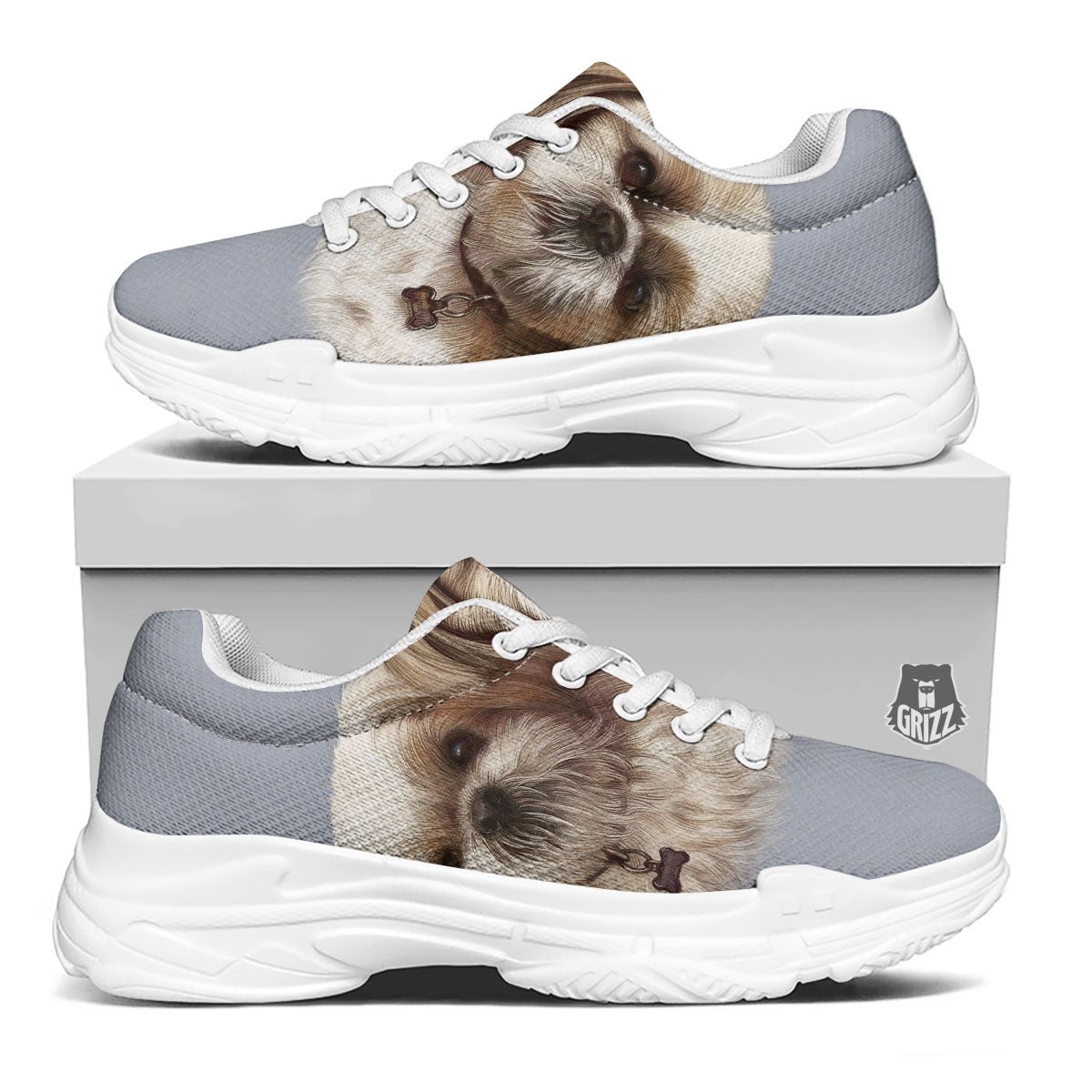 Portrait Shih Tzu Print White Chunky Shoes-grizzshop