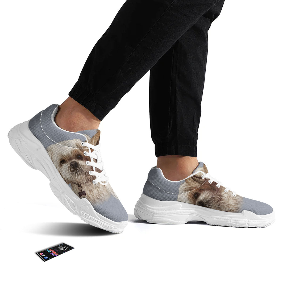 Portrait Shih Tzu Print White Chunky Shoes-grizzshop