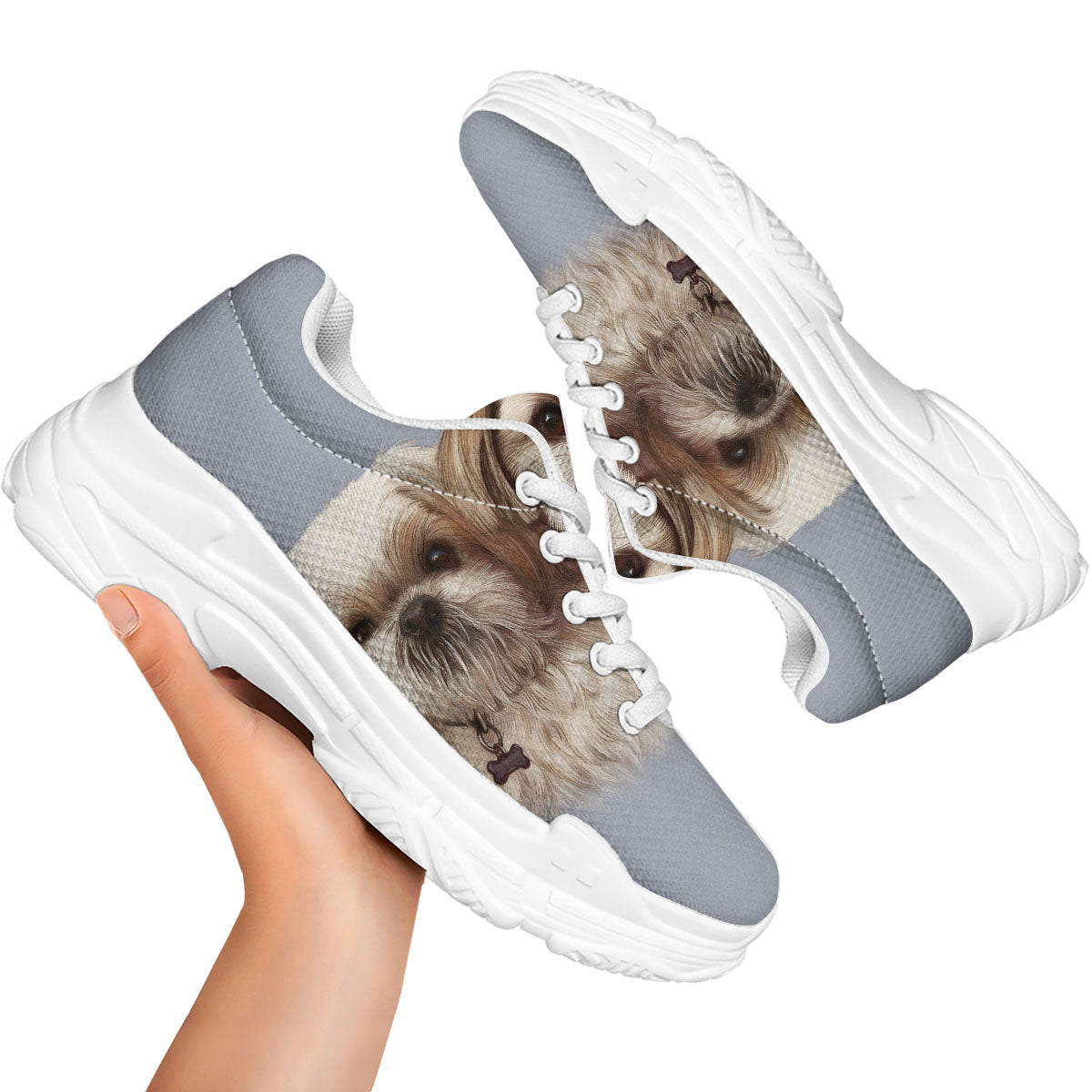 Portrait Shih Tzu Print White Chunky Shoes-grizzshop