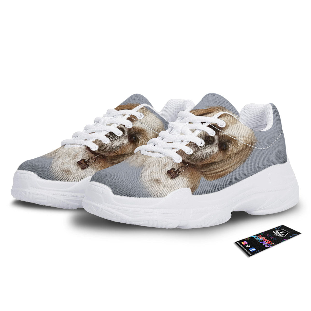 Portrait Shih Tzu Print White Chunky Shoes-grizzshop
