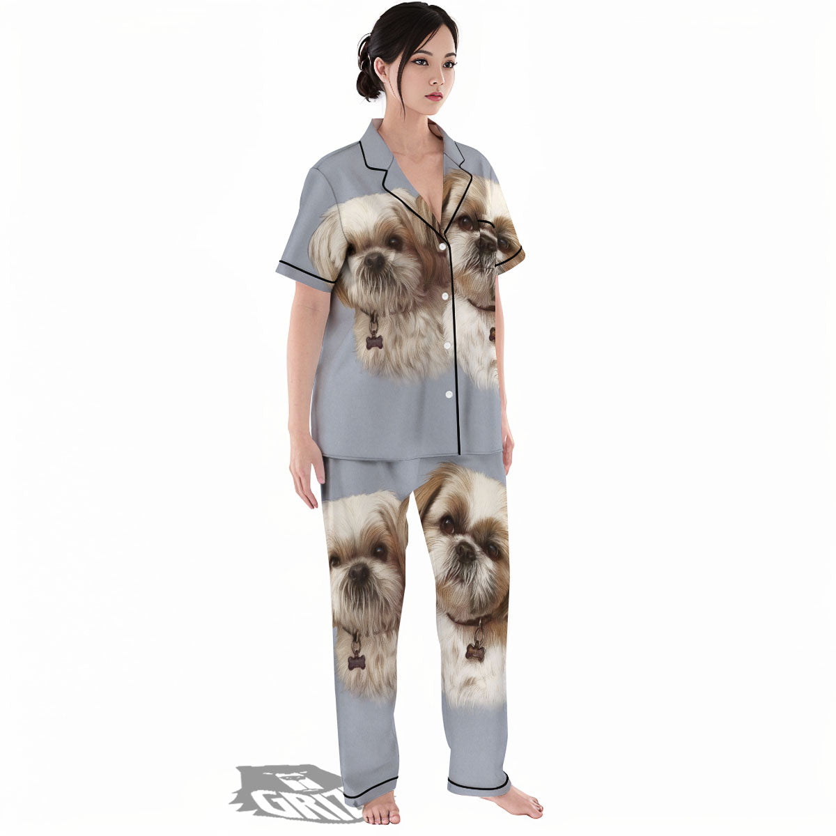 Portrait Shih Tzu Print Women's Pajamas Set-grizzshop