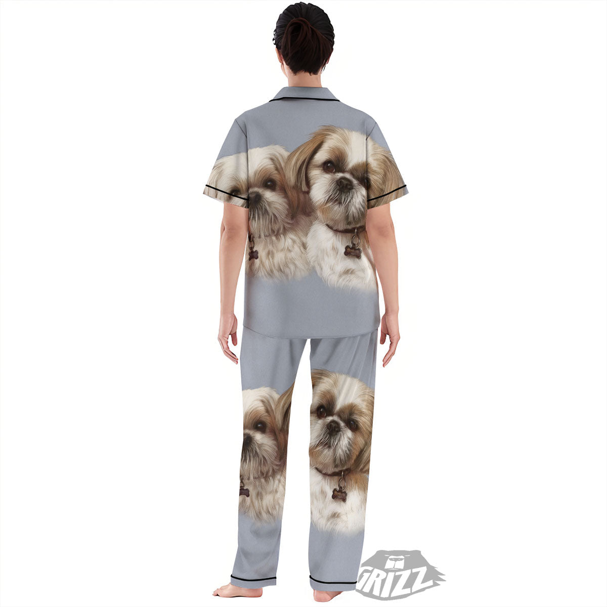 Portrait Shih Tzu Print Women's Pajamas Set-grizzshop
