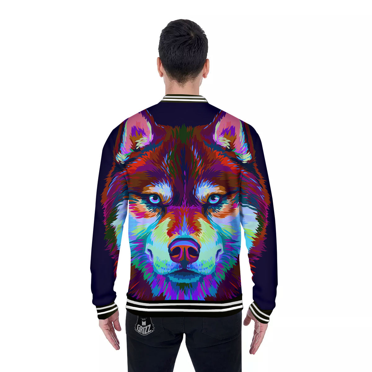 Portrait Siberian Husky Print Baseball Jacket-grizzshop