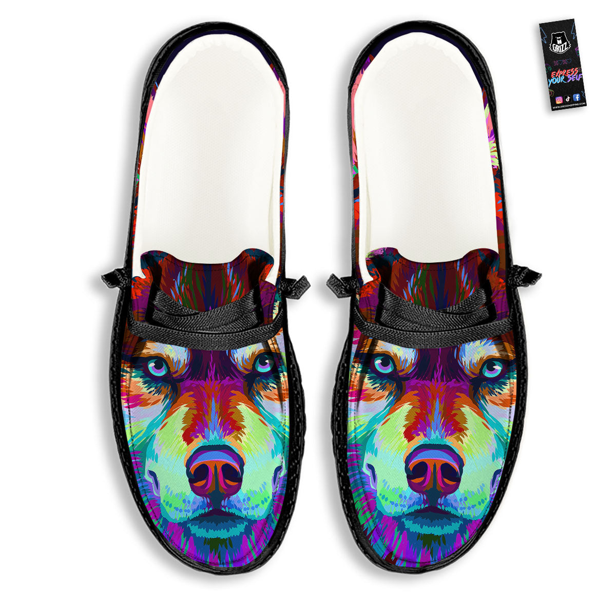 Portrait Siberian Husky Print Black Loafers-grizzshop