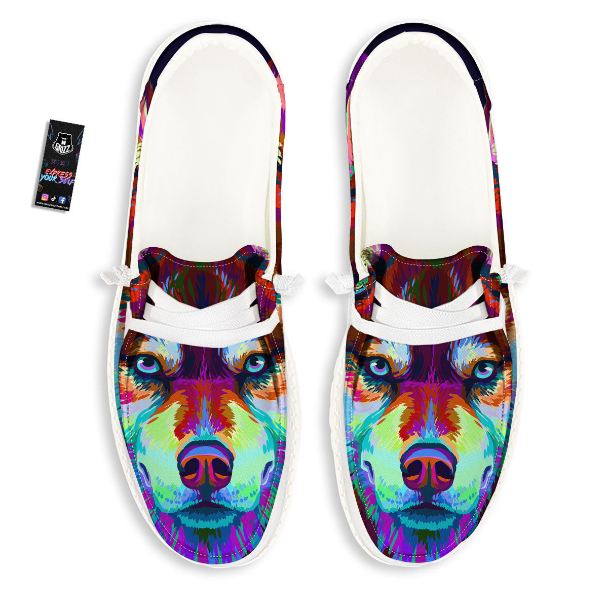 Portrait Siberian Husky Print Black Loafers-grizzshop