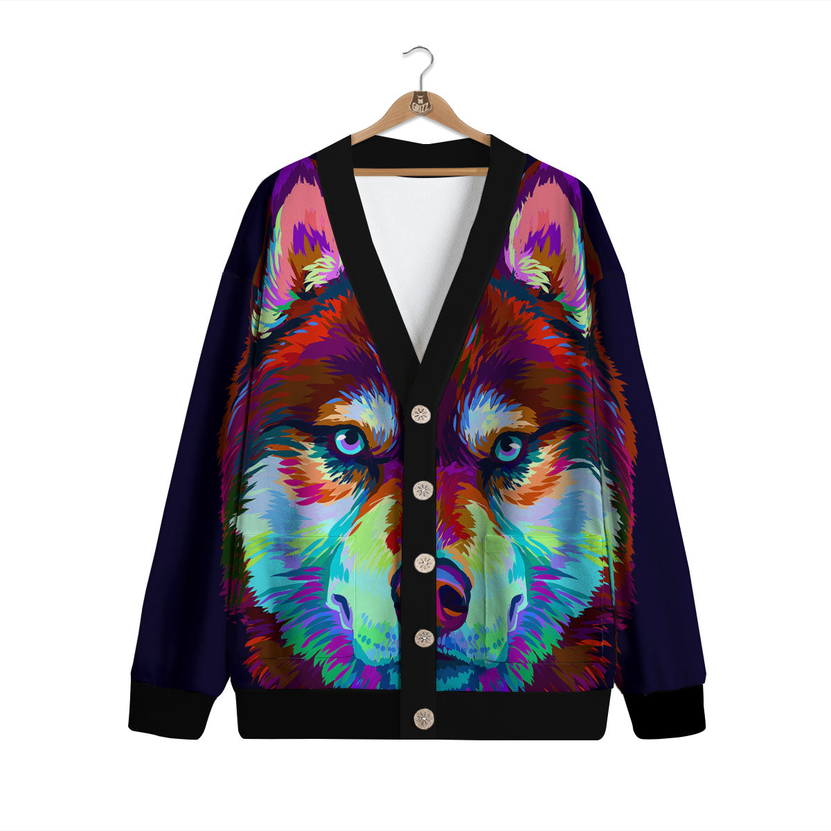 Portrait Siberian Husky Print Cardigan-grizzshop