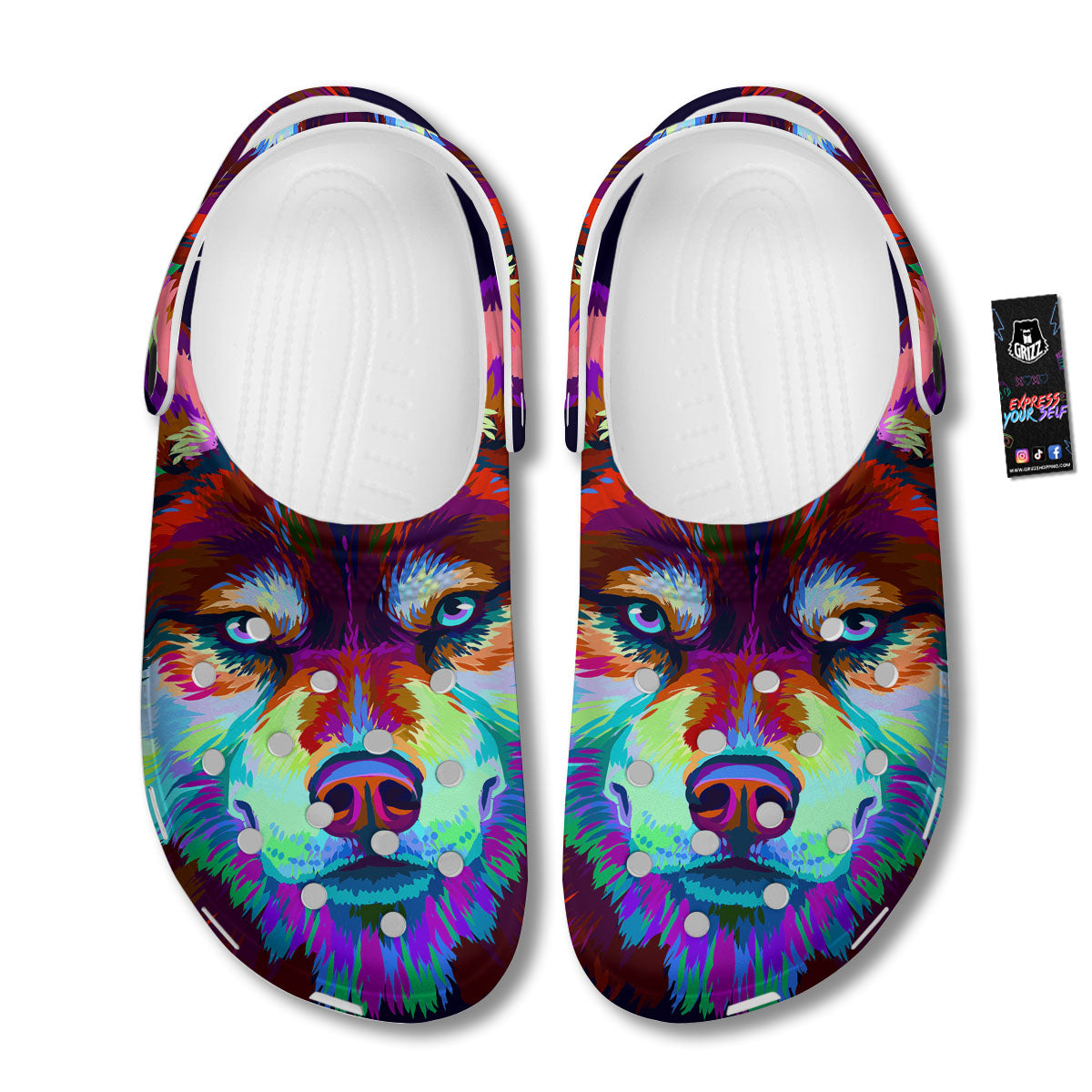 Portrait Siberian Husky Print Clog-grizzshop