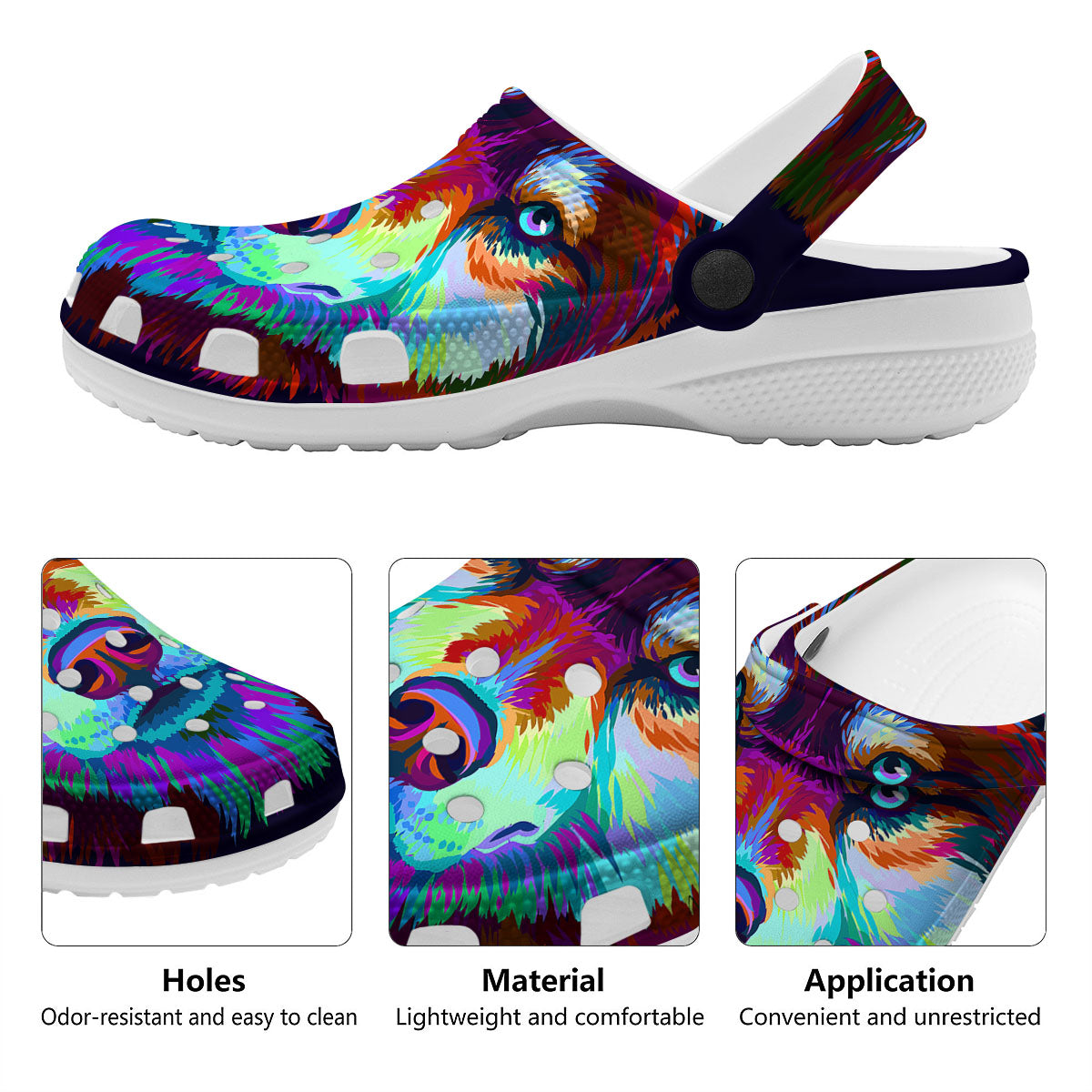 Portrait Siberian Husky Print Clog-grizzshop