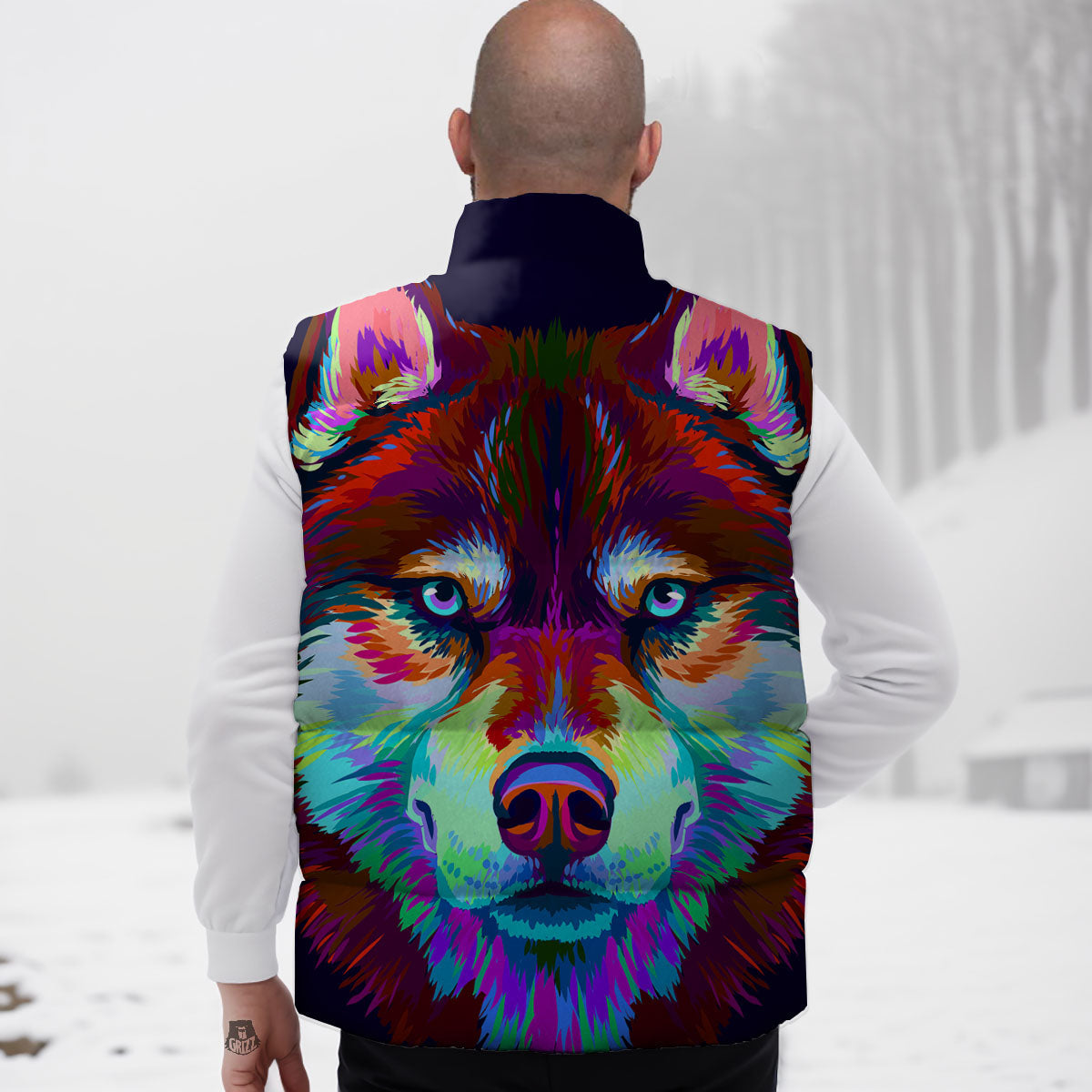 Portrait Siberian Husky Print Down Vest