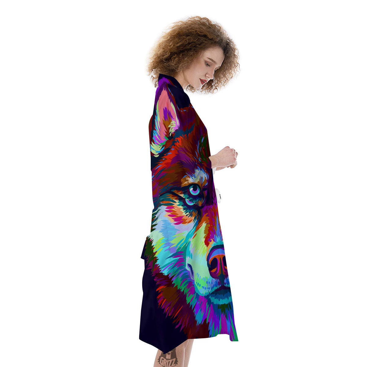 Portrait Siberian Husky Print Kimono-grizzshop