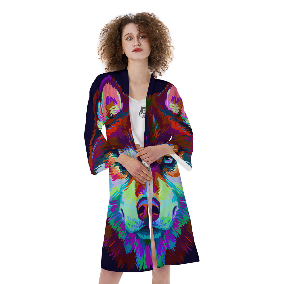 Portrait Siberian Husky Print Kimono-grizzshop