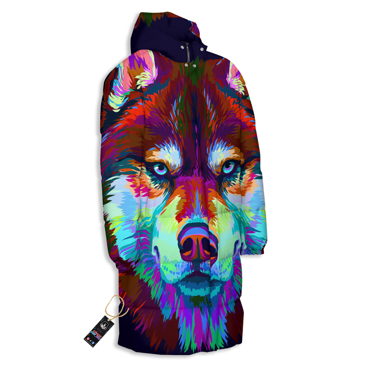 Portrait Siberian Husky Print Long Down Jacket-grizzshop