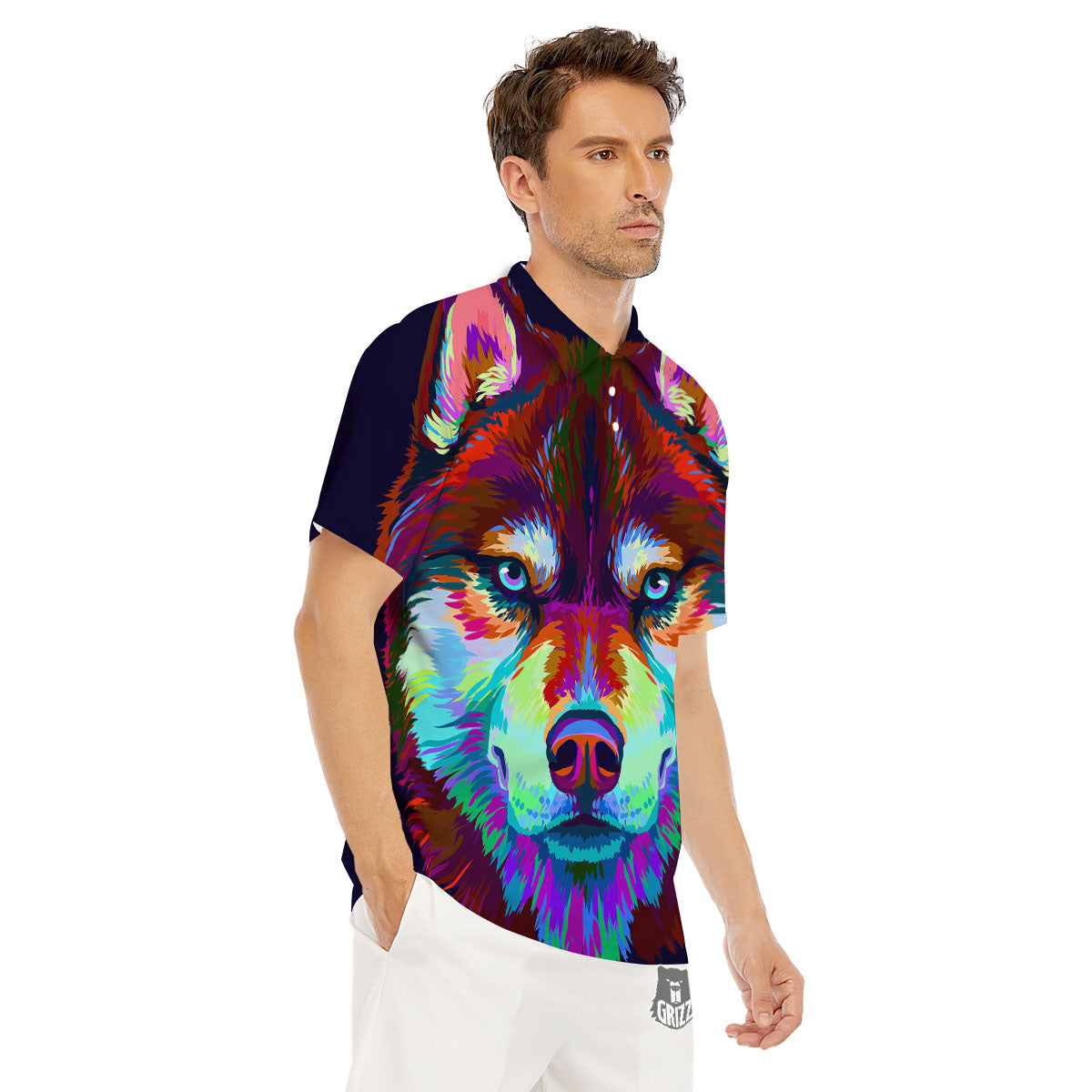 Portrait Siberian Husky Print Men's Golf Shirts-grizzshop