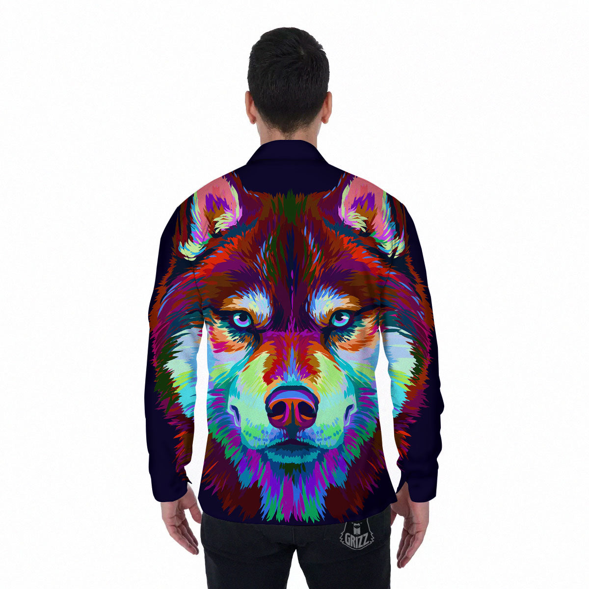 Portrait Siberian Husky Print Men's Long Sleeve Shirts-grizzshop