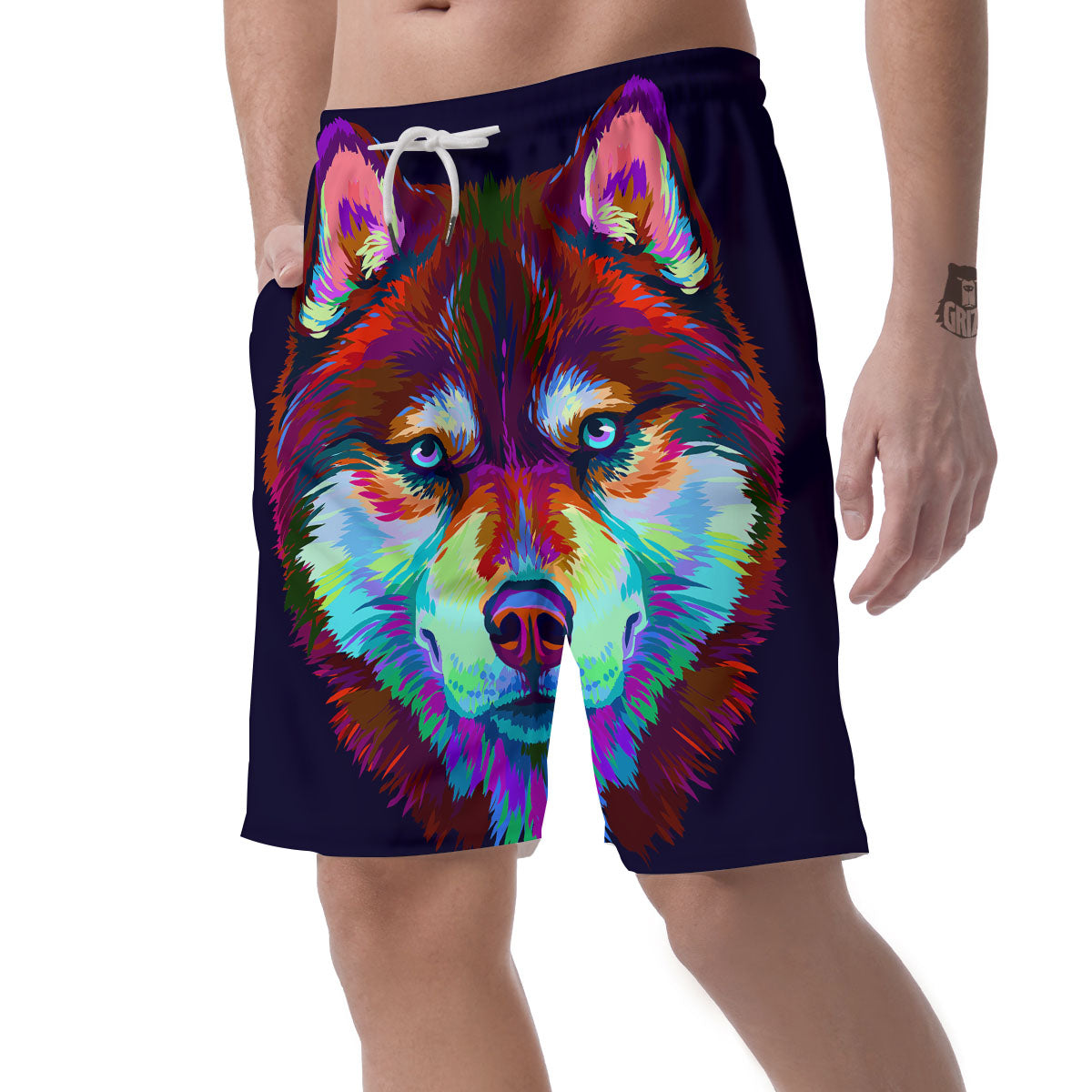 Portrait Siberian Husky Print Men's Shorts-grizzshop