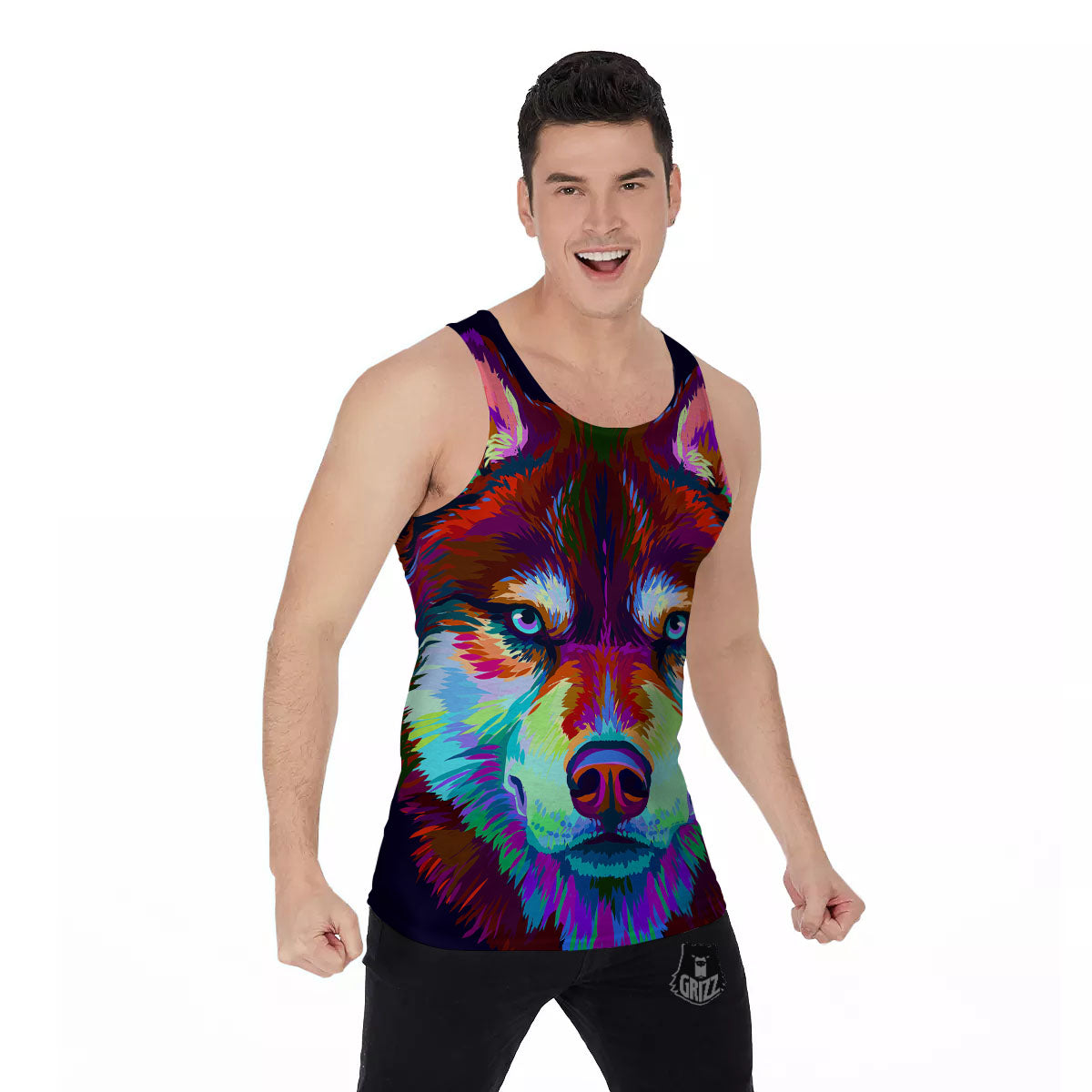 Portrait Siberian Husky Print Men's Tank Top-grizzshop