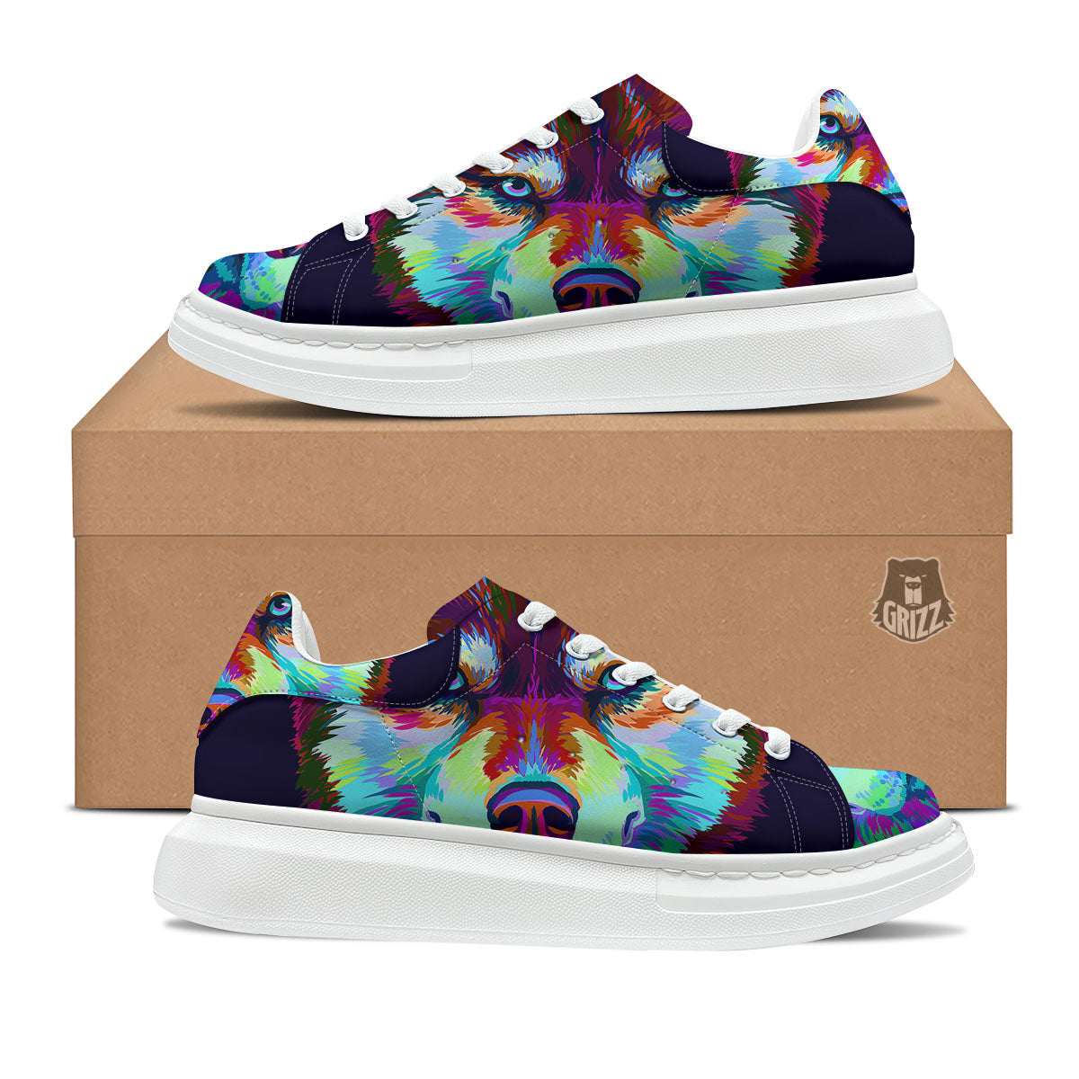 Portrait Siberian Husky Print Platform Shoes-grizzshop