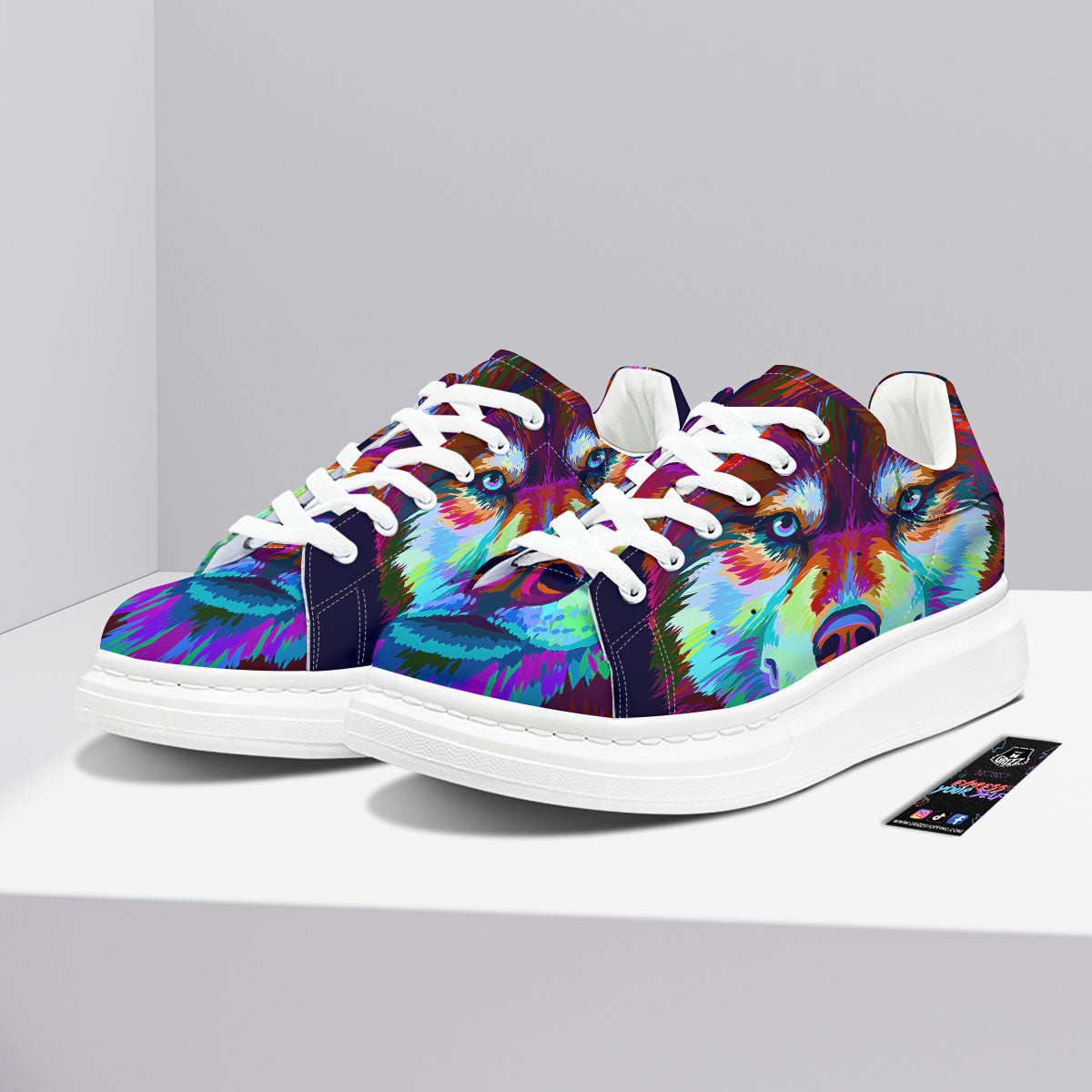 Portrait Siberian Husky Print Platform Shoes-grizzshop
