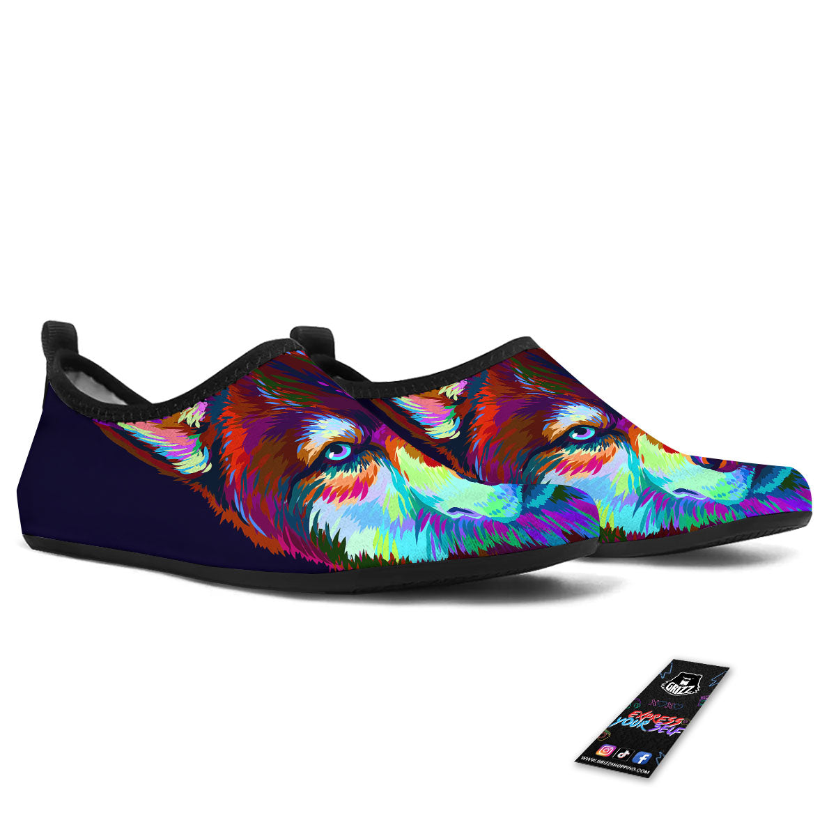 Portrait Siberian Husky Print Water Shoes-grizzshop
